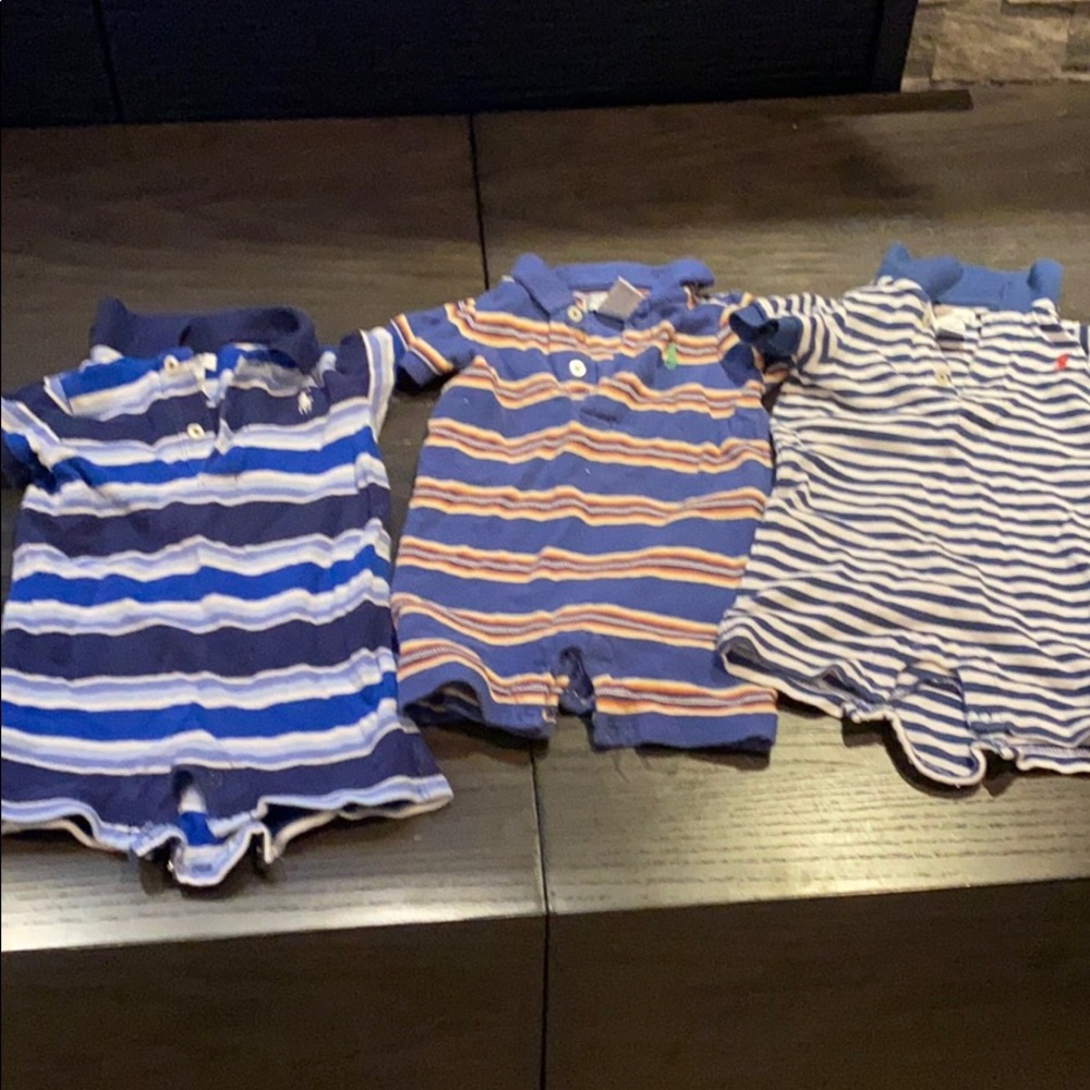 (3) Striped Blue Rompers Polo